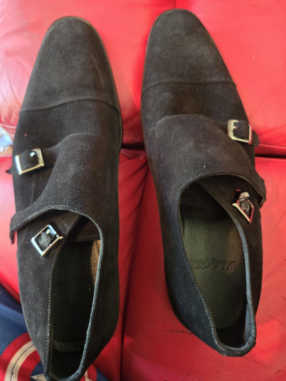 Black Suede Double Monk Strap Shoes